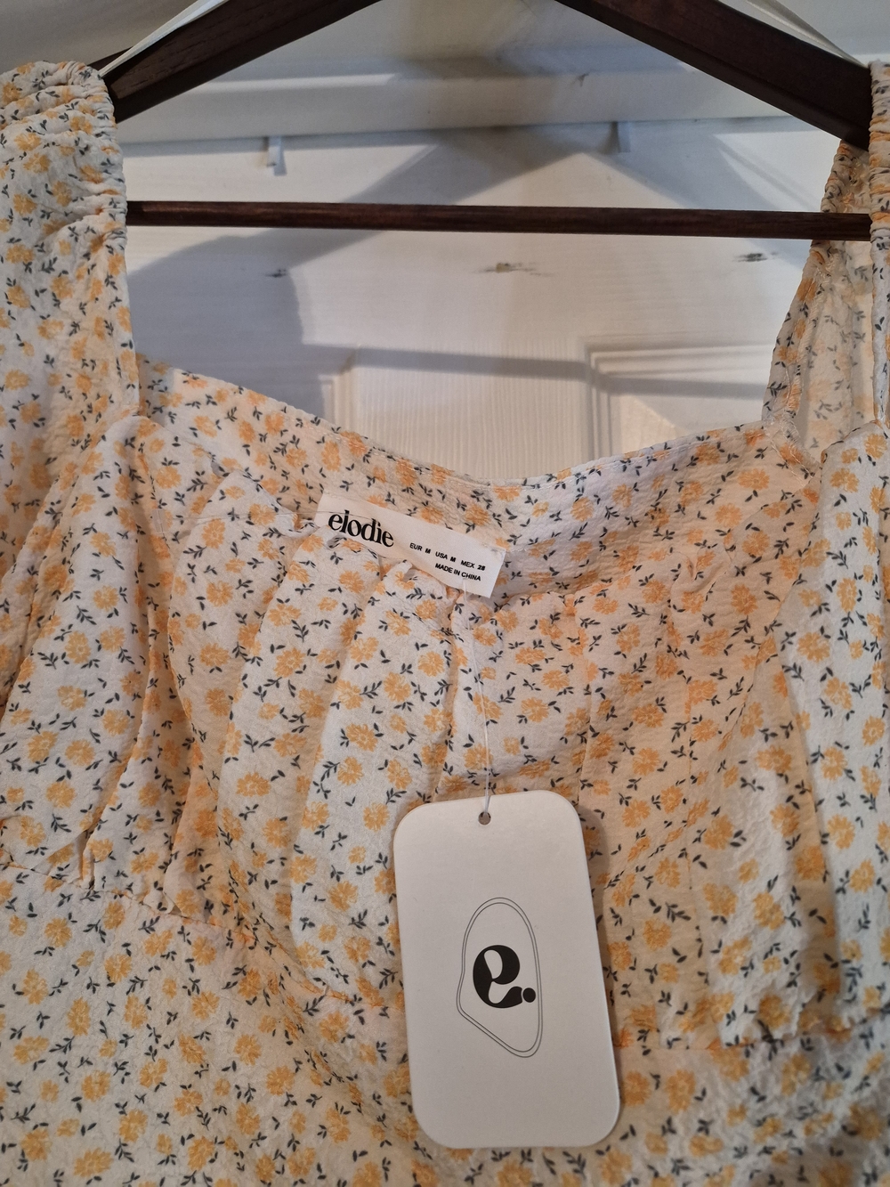 Elodie Floral Puff-Sleeve Crop Top - Yellow - Medium - Picture 2 of 10